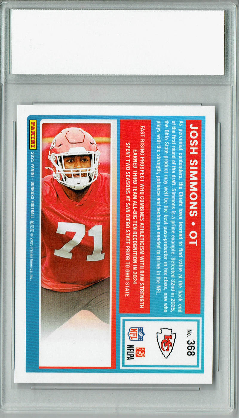 Josh Simmons 2025 Donruss Football #368 Rookie Card PGI 10