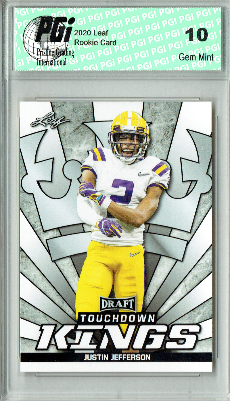 Justin Jefferson Rookie Card Minnesota PGI 10 Gem Mint Football Trading Card 2020 Leaf Draft Football #87 Touchdown Kings