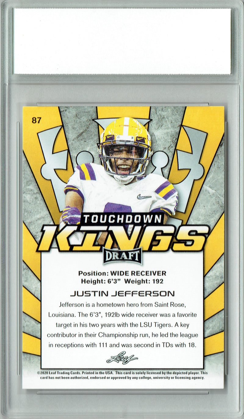 Justin Jefferson Rookie Card Minnesota PGI 10 Gem Mint Football Trading Card 2020 Leaf Draft Football #87 Touchdown Kings