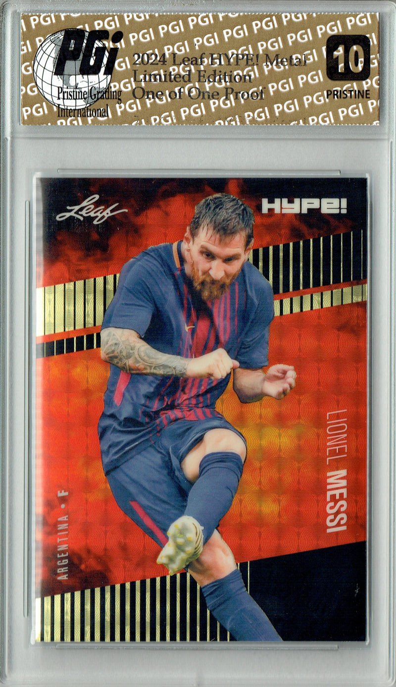 Lionel Messi 2024 Leaf Metal HYPE! #HM-11 Black Superfractor Proof 1 of 1 Rare Card PGI 10