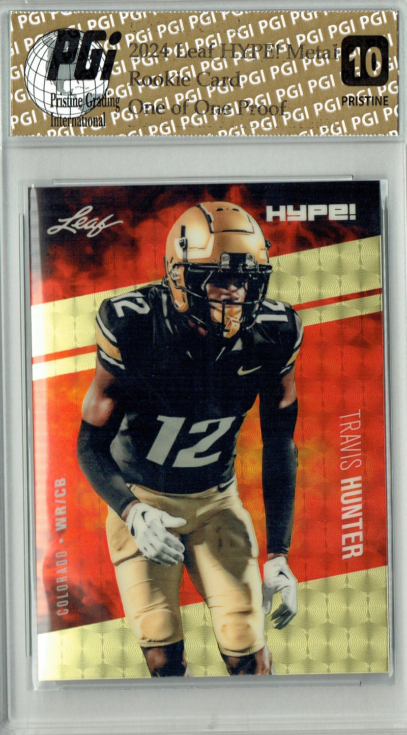 Travis Hunter Rookie Card Jacksonville PGI 10 Gem Mint Football Trading Card 2024 Leaf Metal HYPE! #HM-18 Gold Superfractor Proof 1 of 1
