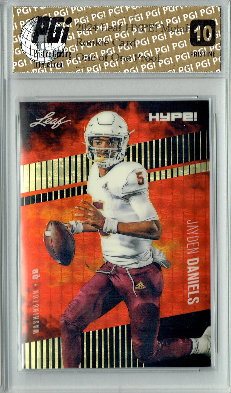 Jayden Daniels Rookie Card Washington PGI 10 Gem Mint Football Trading Card 2024 Leaf Metal HYPE! #HM-08 Black Superfractor Proof 1 of 1