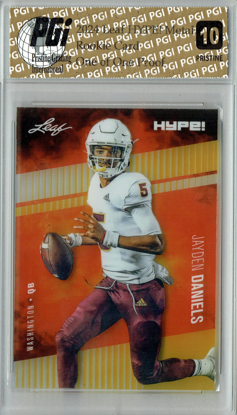 Jayden Daniels Rookie Card Washington PGI 10 Gem Mint Football Trading Card 2024 Leaf Metal HYPE! #HM-08 Gold 1/1 Proof
