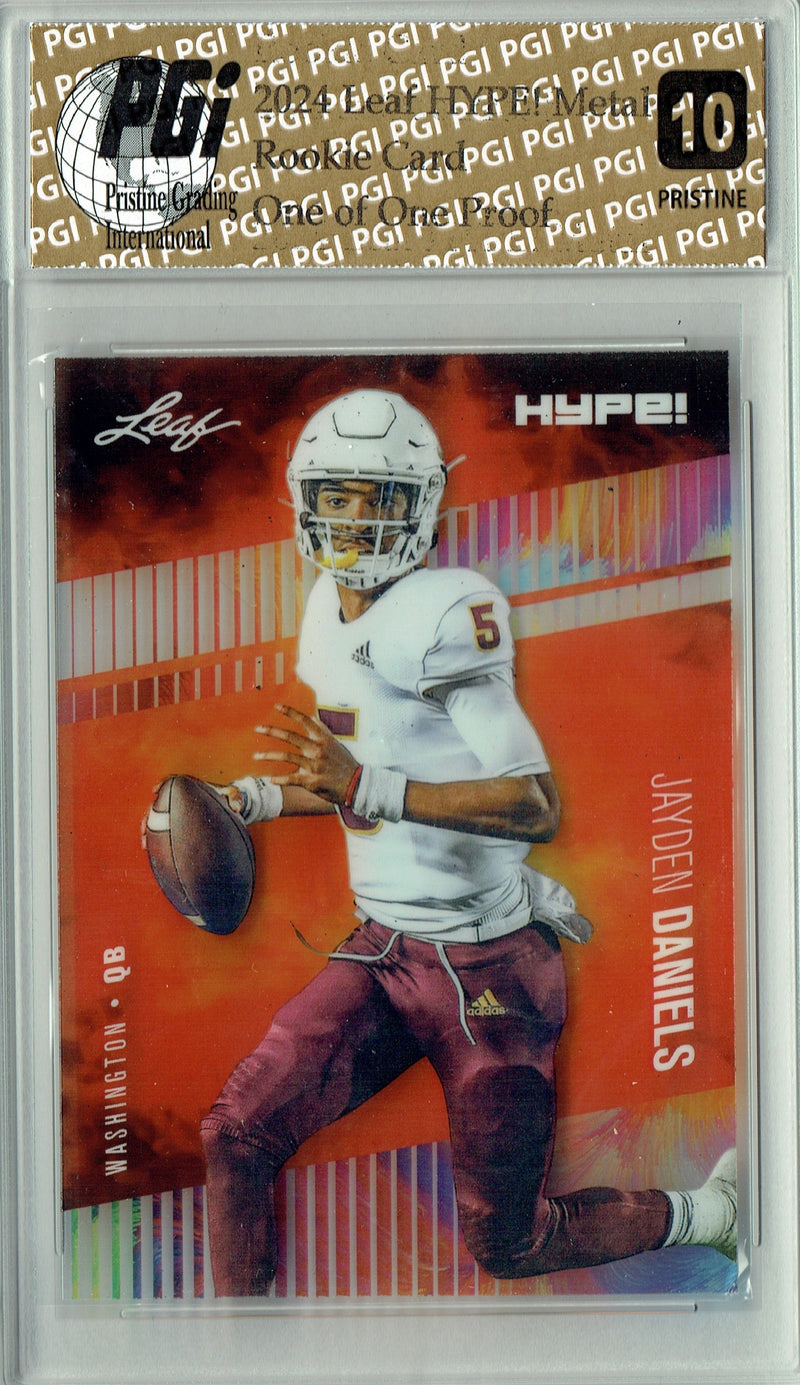 Jayden Daniels Rookie Card Washington PGI 10 Gem Mint Football Trading Card 2024 Leaf Metal HYPE! #HM-08 Burst 1/1 Proof