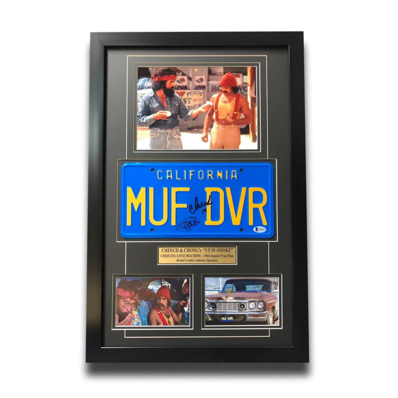 Cheech & Chong Signed "MUF DVR" Movie Car License Plate Framed Collage BAS Auto Up in Smoke