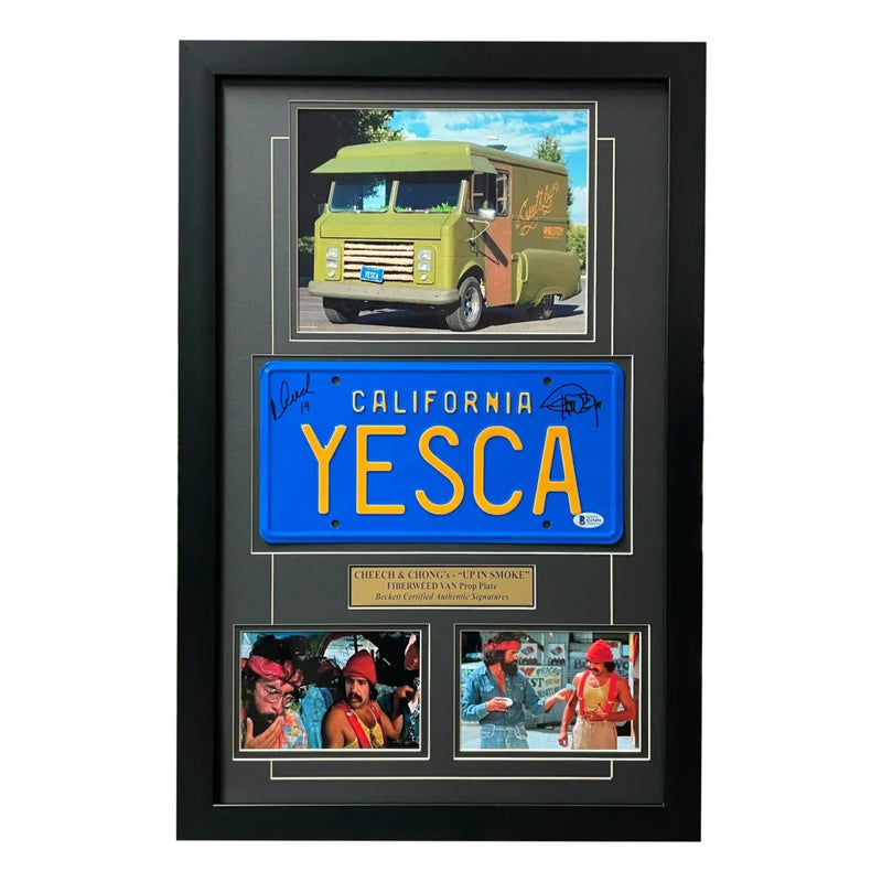 Cheech & Chong Signed "Yesca" Movie Car License Plate Framed Collage BAS Auto