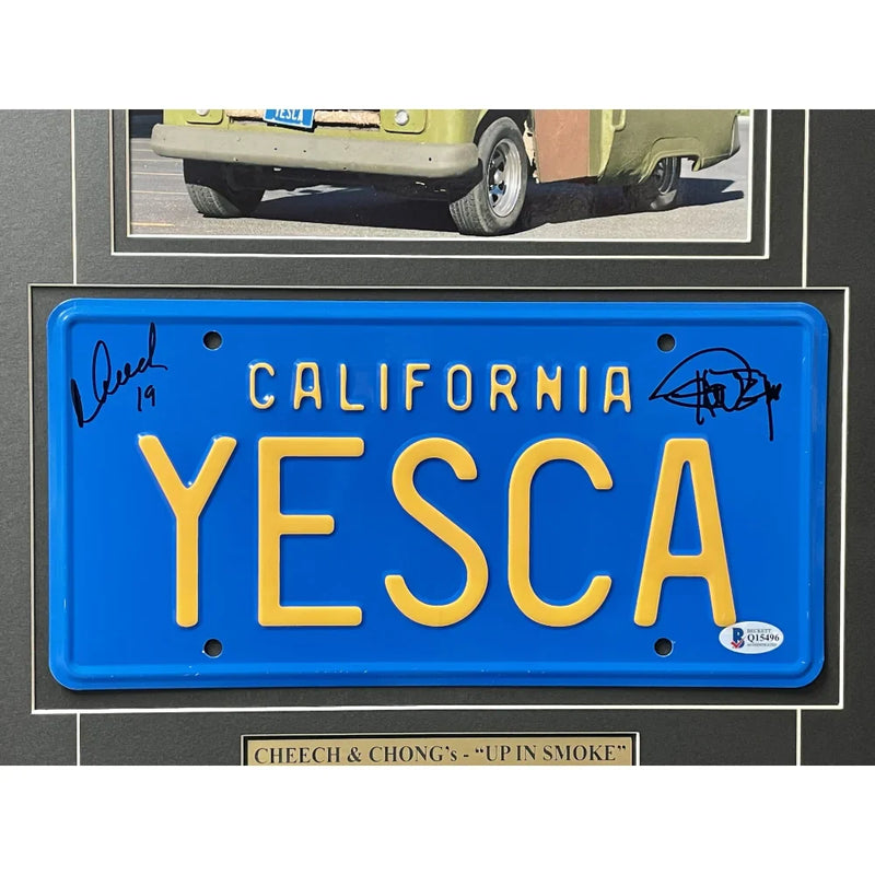 Cheech & Chong Signed "Yesca" Movie Car License Plate Framed Collage BAS Auto