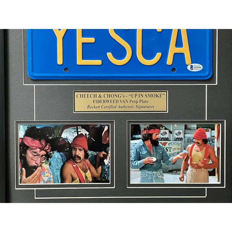 Cheech & Chong Signed "Yesca" Movie Car License Plate Framed Collage BAS Auto