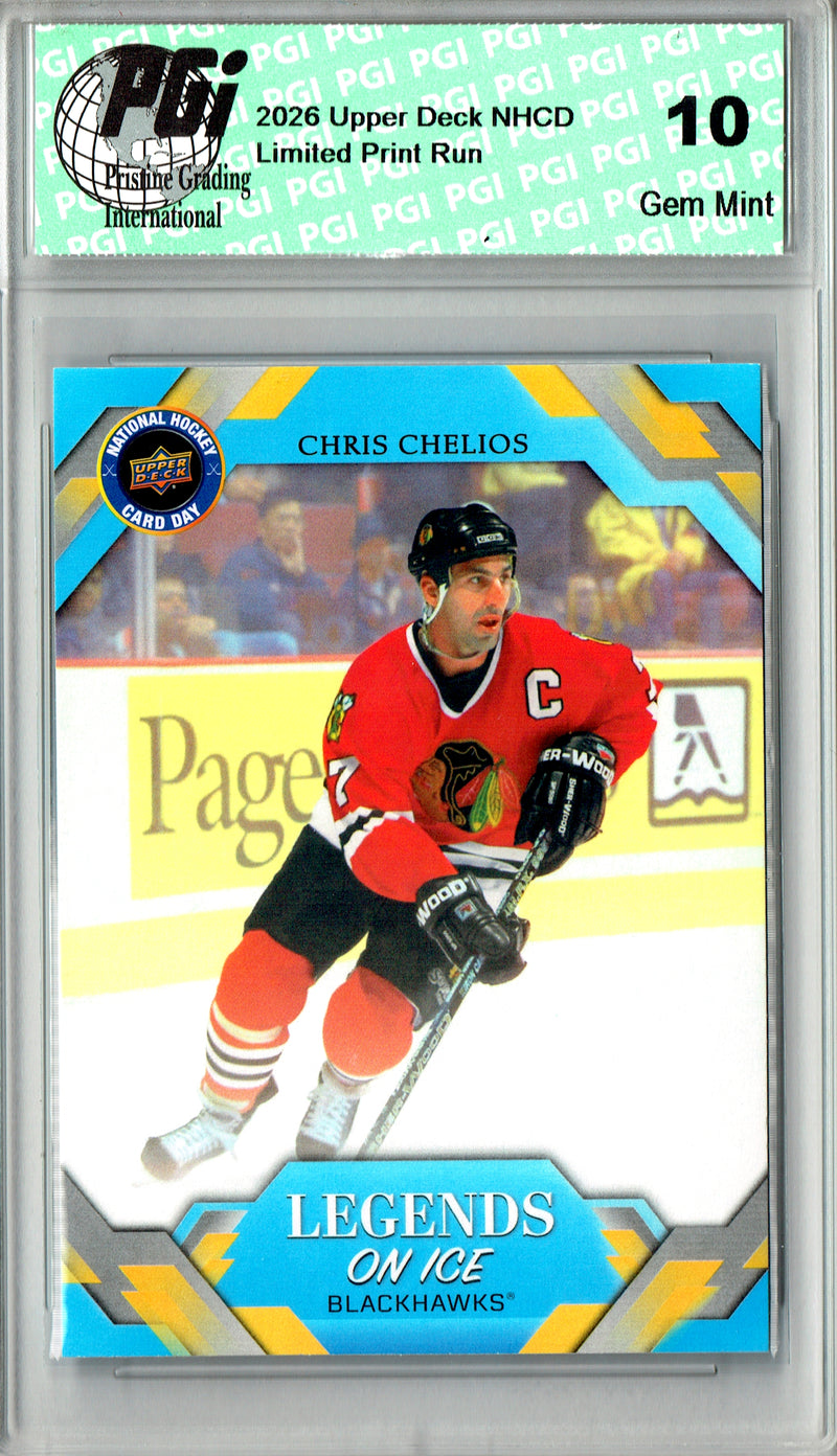 Chris Chelios Trading Card 2026 Upper Deck #NHCD-30 National Hockey Card Day, PGI 10, Chicago Blackhawks Hockey