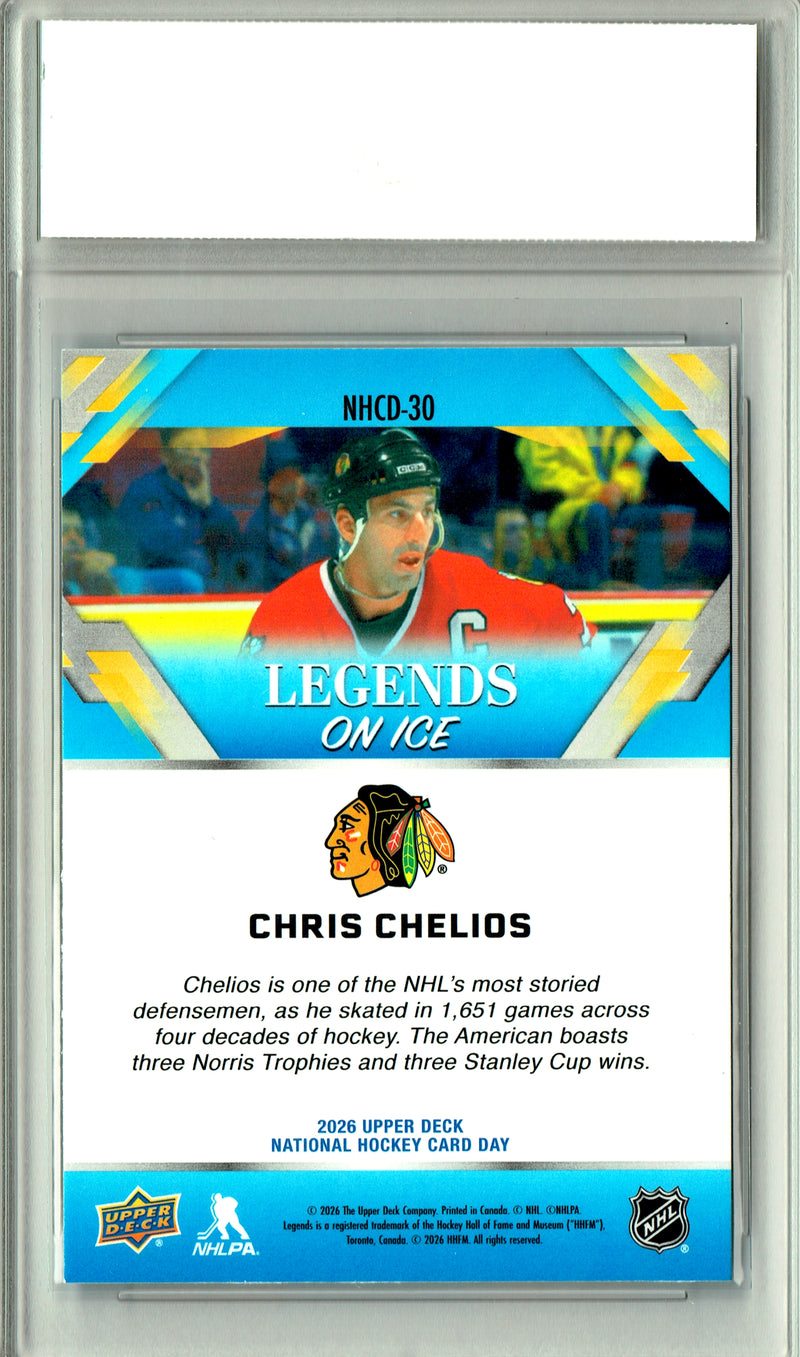 Chris Chelios Trading Card 2026 Upper Deck #NHCD-30 National Hockey Card Day, Certified Mint+ Condition, Chicago Blackhawks Hockey