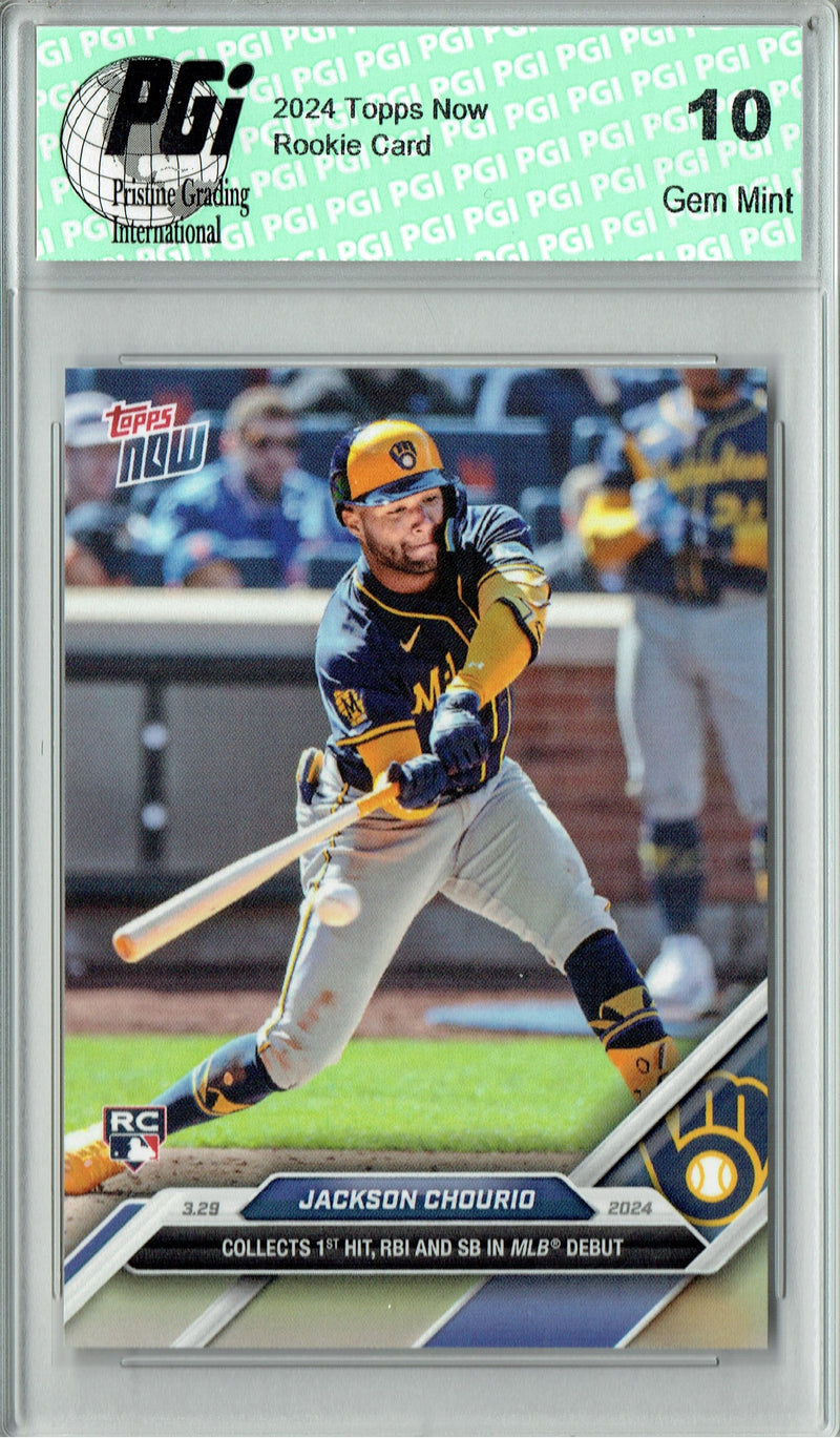 Jackson Chourio 2024 Topps Now #16 1st Hit & RBI in MLB Debut Rookie Card PGI 10