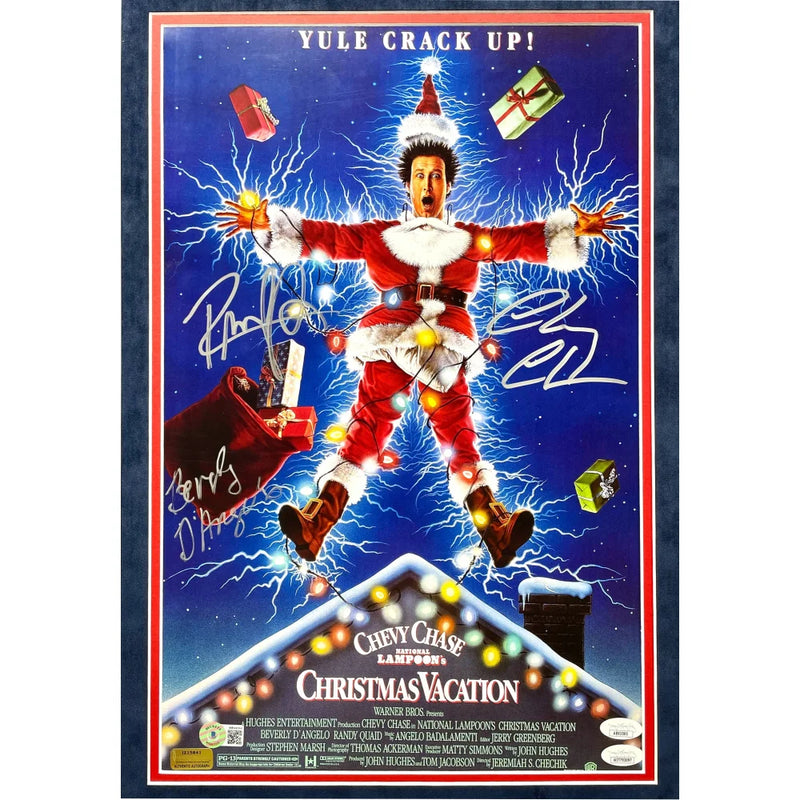 Chevy Chase Beverly D'Angelo Randy Quaid Signed Christmas Vacation 12x18 Poster Framed JSA COA