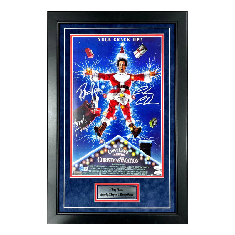 Chevy Chase Beverly D'Angelo Randy Quaid Signed Christmas Vacation 12x18 Poster Framed JSA COA