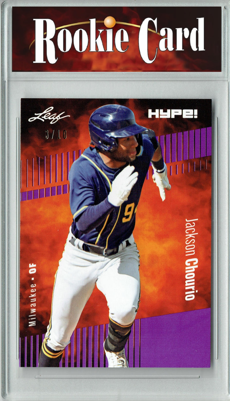 Certified Mint+ Jackson Chourio 2023 Leaf HYPE #123a Purple SP, Just 10 Made Rookie Card Milwaukee Brewers