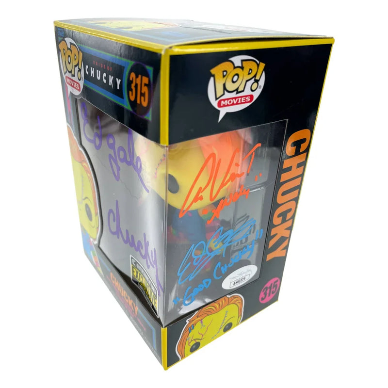 Chucky Funko Pop #315 Neon Autographed X3 Ed Gale Alex Vincent Edan Gross JSA COA Signed