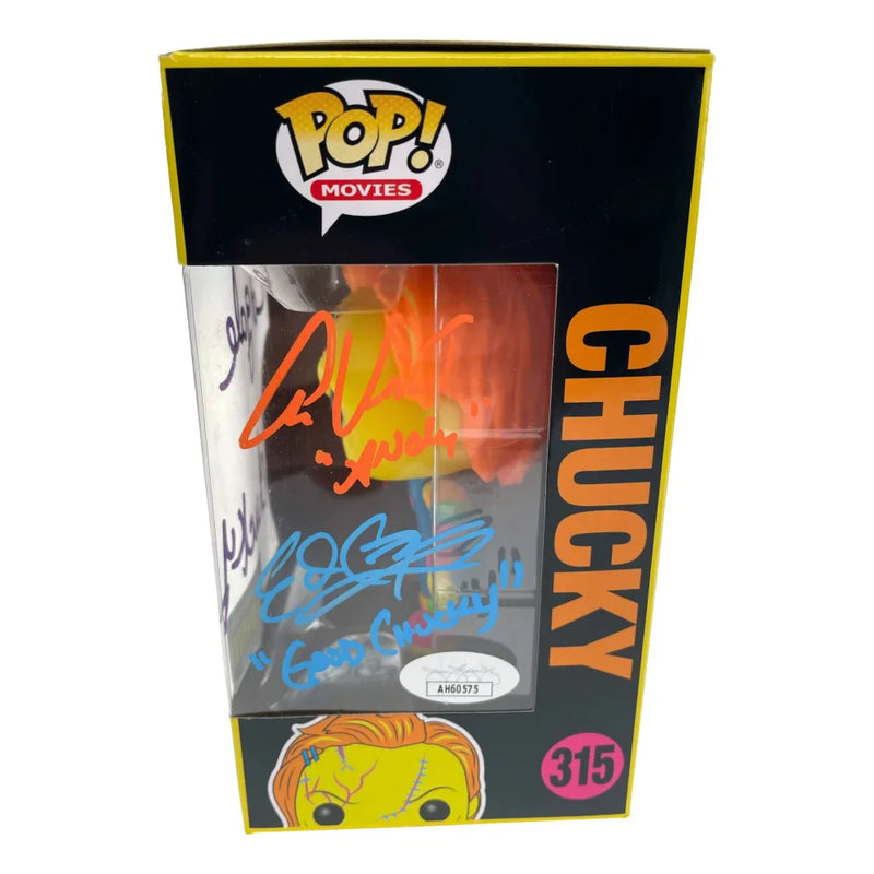 Chucky Funko Pop #315 Neon Autographed X3 Ed Gale Alex Vincent Edan Gross JSA COA Signed