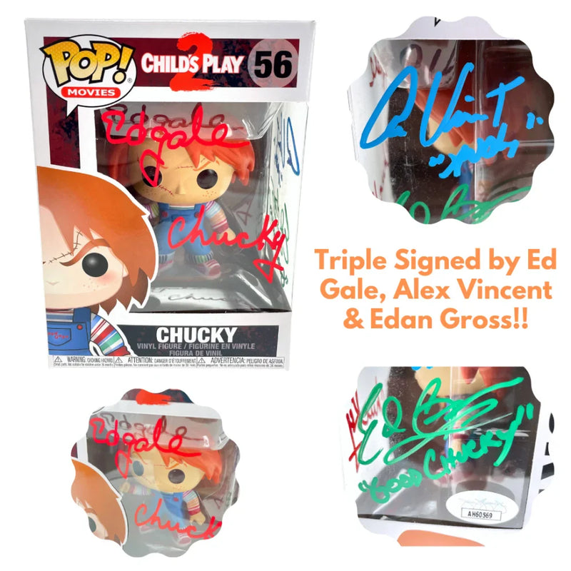 Chucky Funko Pop #56 Signed X3 Ed Gale Alex Vincent Edan Gross JSA COA Autographed Child's Play