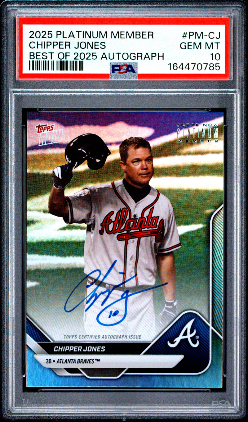 Chipper Jones Trading Card 2025 Topps Now #PM-CJ Platinum Member Best Auto, PSA 10, Atlanta Braves Baseball