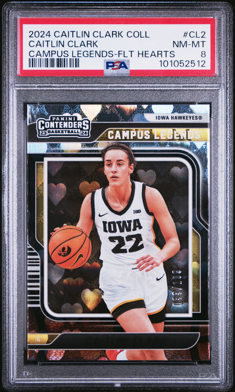 PSA 8 Caitlin Clark 2024 Panini #CL2 Hearts 33/199 Rookie Card Indiana Fever