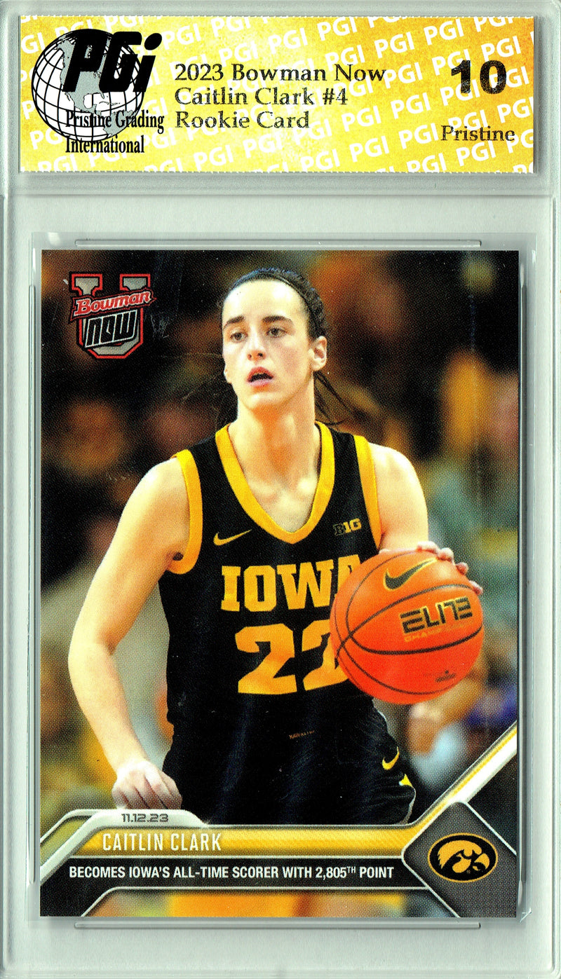 Caitlin Clark 2023 Bowman University Now #4 PRISTINE Rookie Card PGI 10