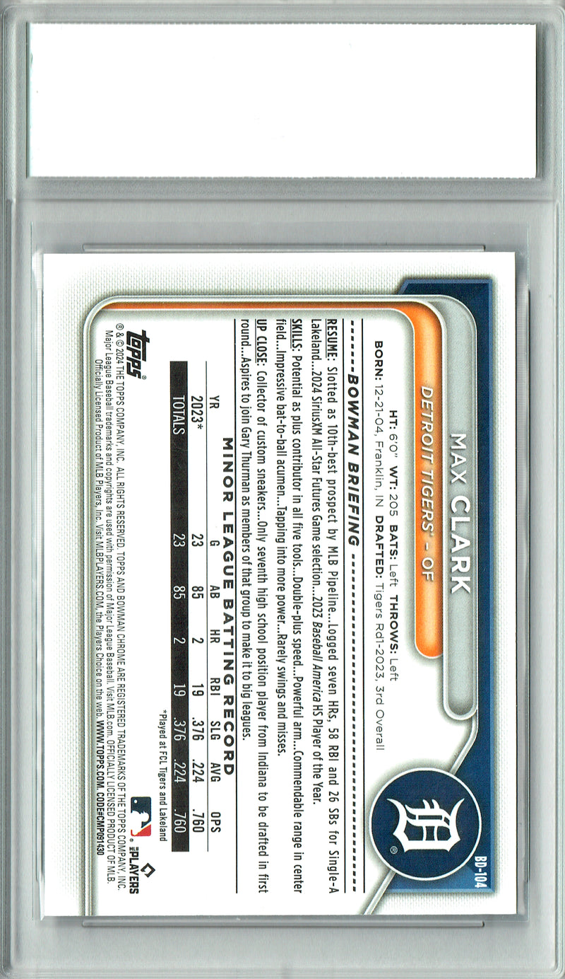 Max Clark Rookie Card 2024 Bowman Draft #BD-104 PRISTINE, PGI 10, Detroit Tigers Baseball