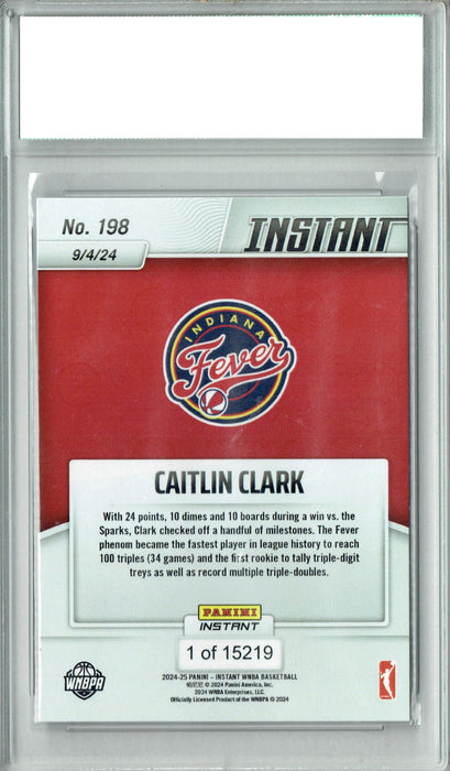 Certified Mint+ Caitlin Clark 2024 Panini Instant #198 Racks Up Records Rookie Card Indiana Fever