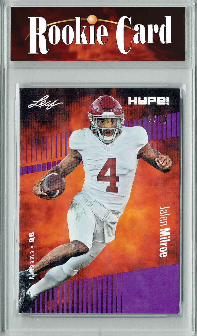 Jalen Milroe Rookie Card Alabama Football Trading Card 2024 Leaf HYPE! #146 Purple SP 10 Made  Certified Mint+