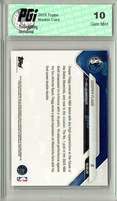 Certified Mint+ Cooper Flagg 2025 Topps Now #6 Makes NBA Debut Rookie Card Dallas Mavericks