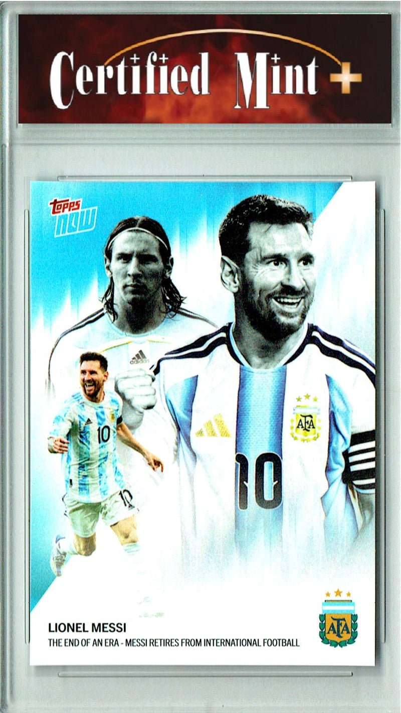Lionel Messi Trading Card 2026 Topps Now #1 Retires, End of an Era, Certified Mint+ Condition, Argentina Soccer Legend