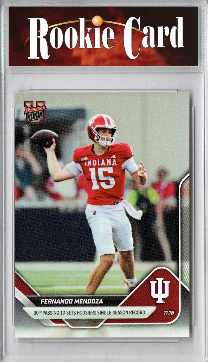 Certified Mint+ Fernando Mendoza 2025 Bowman University Now #45 Hoosier Record Rookie Card indiana Hoosiers