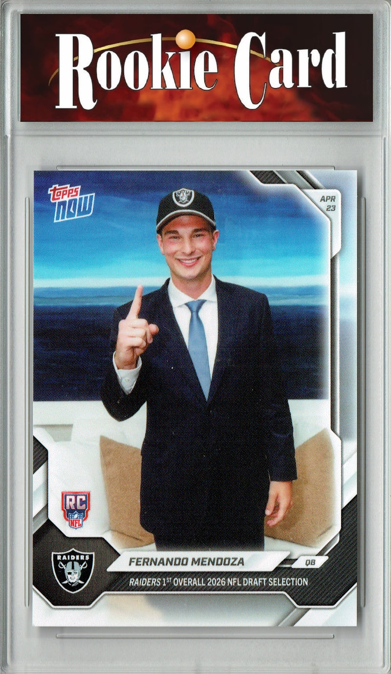 Fernando Mendoza Rookie Card Las Vegas Raiders Football Trading Card Topps Now #FMEN 2026 #1 Draft Pick Certified Mint+