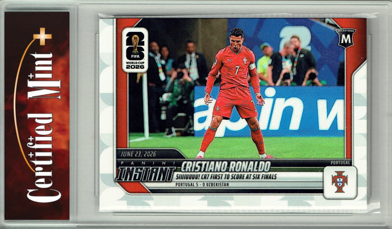 Cristiano Ronaldo Trading Card 2026 Panini Instant #99 CR7 Scores at 6, Certified Mint+ Condition, Portugal Soccer