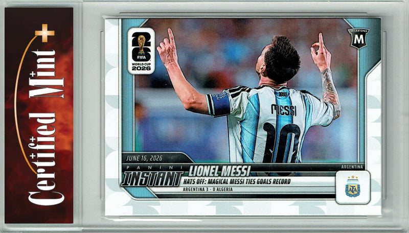 Lionel Messi Trading Card 2026 Panini Instant #46 Magical Messi Ties Goals Record, Certified Mint+ Condition, Argentina Soccer