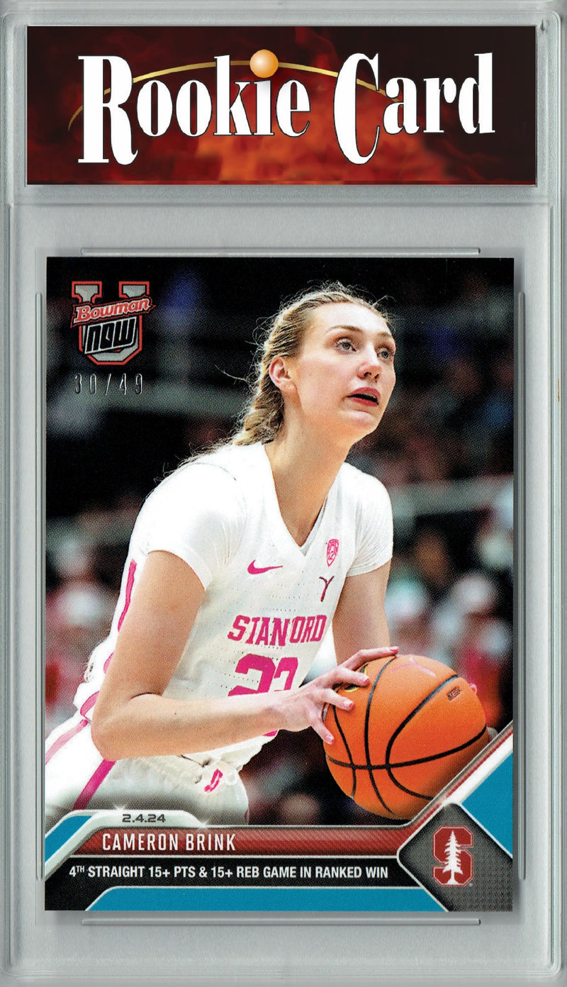 Certified Mint+ Cameron Brink 2023 Bowman University Now #44 Blue SP 49 Made Rookie Card Stanford Cardinal