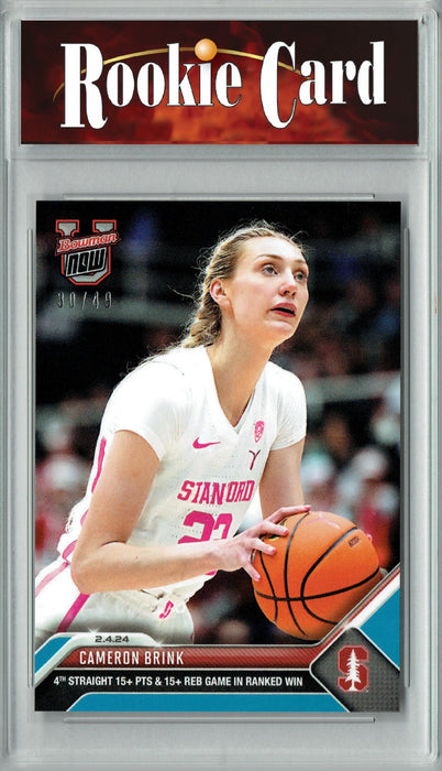 Certified Mint+ Cameron Brink 2023 Bowman University Now #44 Blue SP 49 Made! Rookie Card Stanford Cardinal