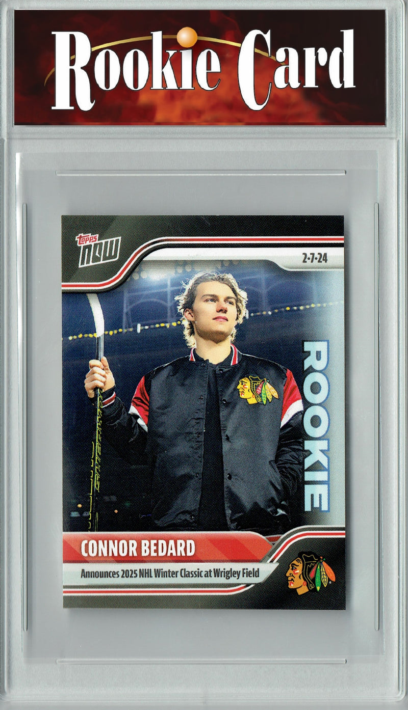 Certified Mint+ Connor Bedard 2024 Topps Now #114 Winter Classic Rookie Card Sticker Back Chicago Blackhawks