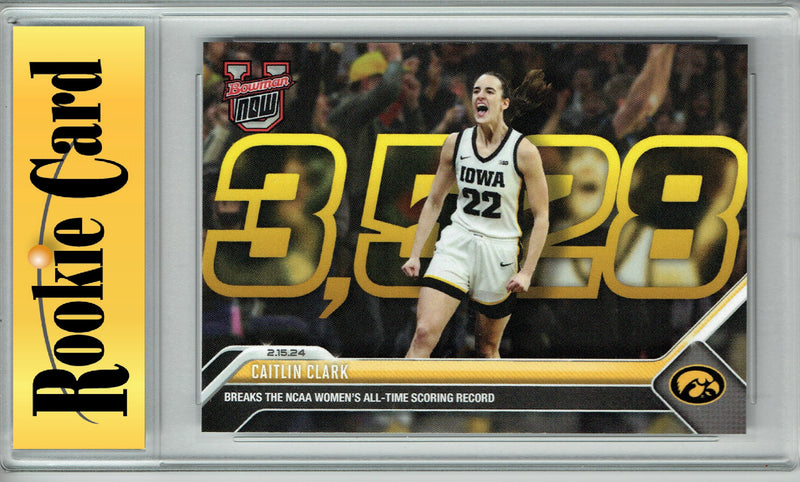 Certified Mint+ Caitlin Clark 2023 Bowman University Now #49 Breaks the Women's All-Time Scoring Record Rookie Card Iowa Hawkeyes