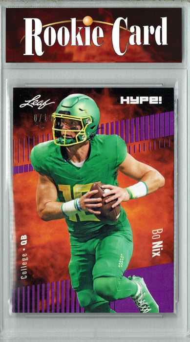 Certified Mint+ Bo Nix 2023 Leaf HYPE! #103A Purple SP, Just 10 Made Rookie Card