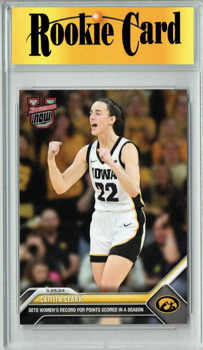 Certified Mint+ Caitlin Clark 2023 Bowman University Now #74 Sets Pts Record Rookie Card Iowa Hawkeyes