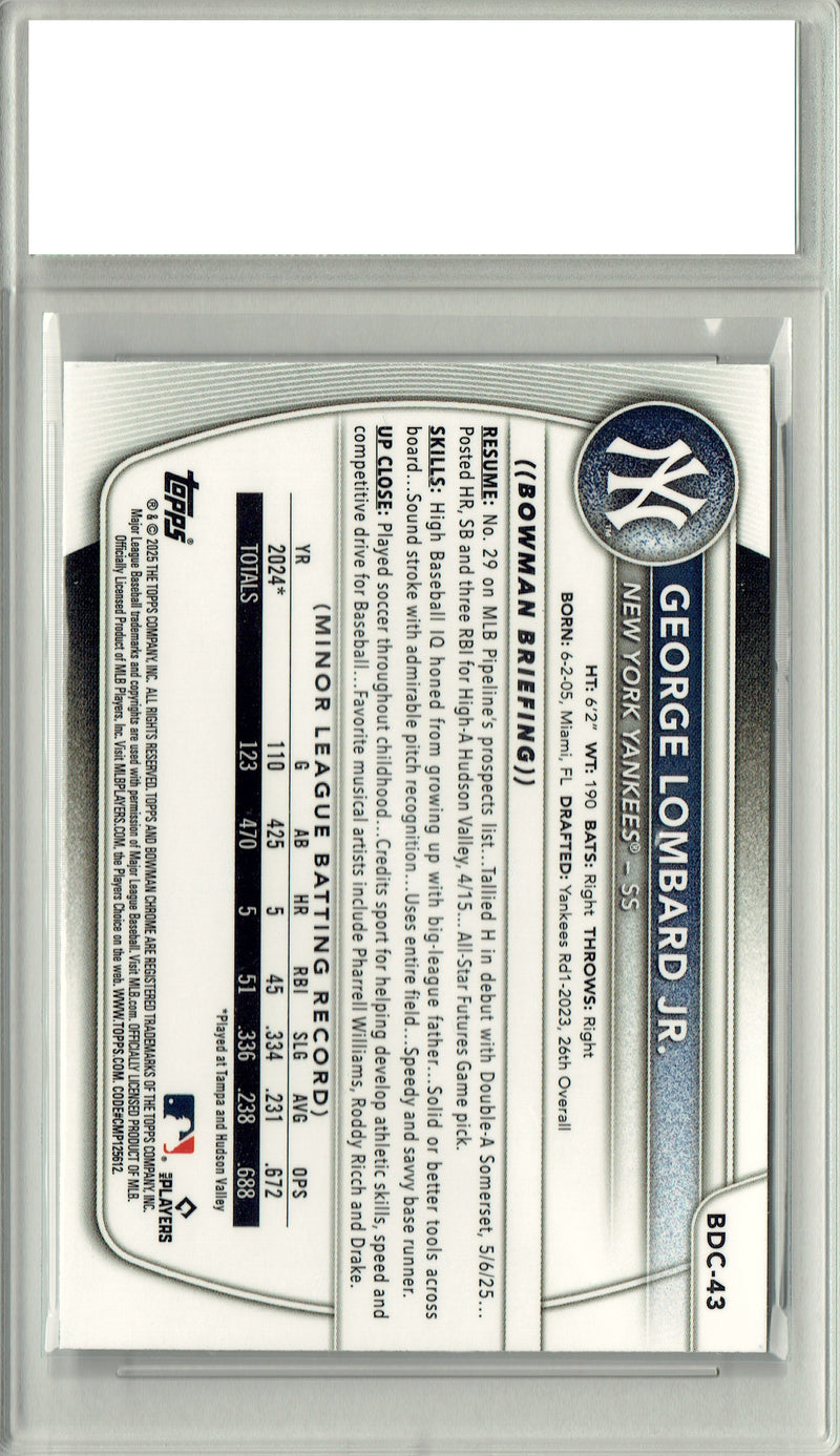 Certified Mint+ George Leonard Jr. 2025 Bowman Chrome #BDC-43 Rookie Card New York Yankees