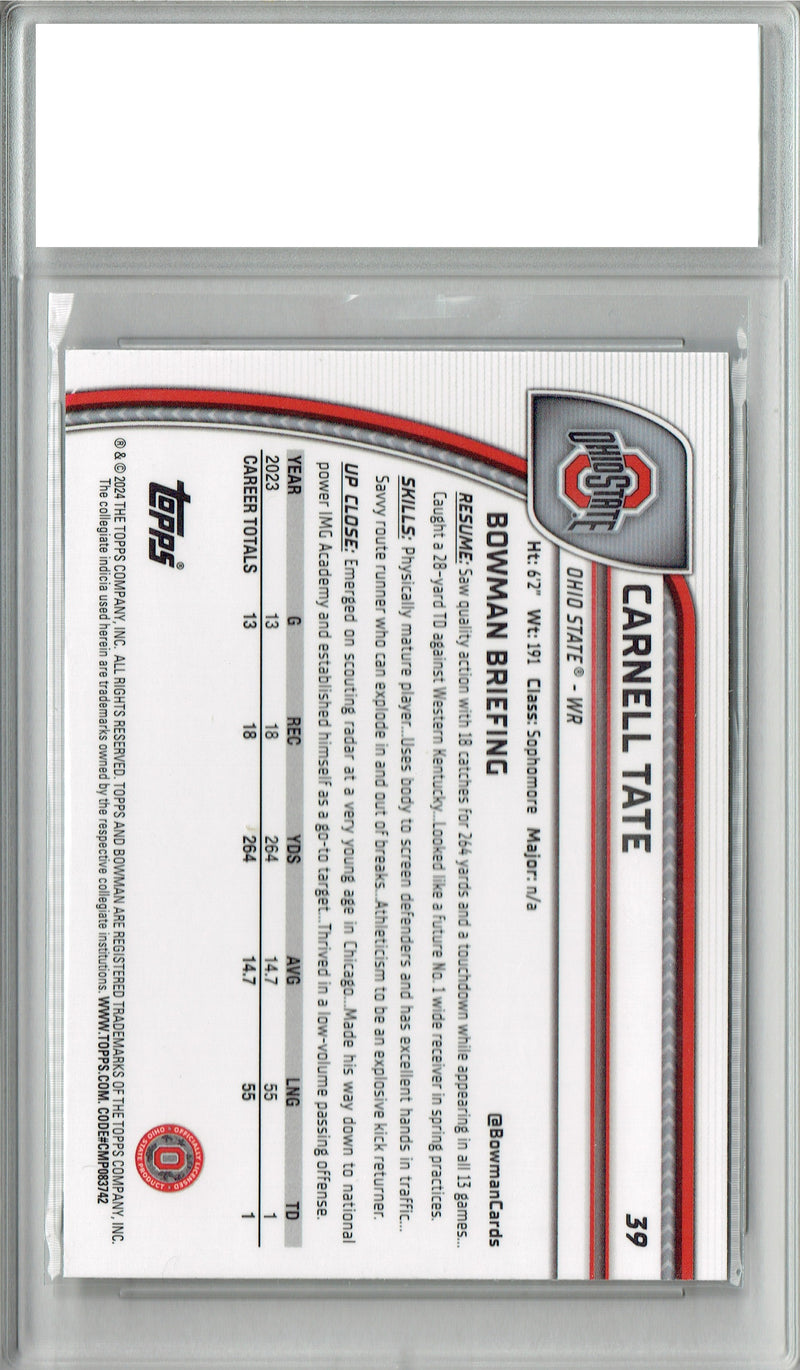 Certified Mint+ Carnell Tate 2024 Bowman Chrome #39 1st Rookie Card Ohio State