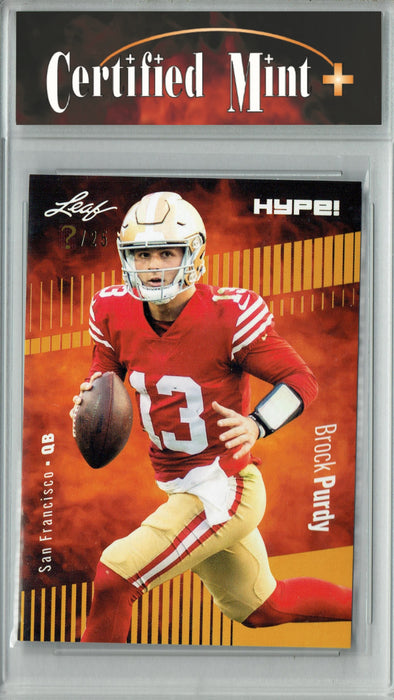 Certified Mint+ Brock Purdy 2023 Leaf HYPE! #105 Gold SP, Just 25 Made Rare Trading Card