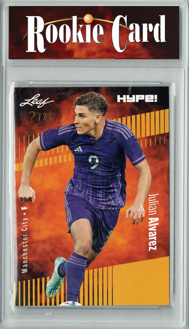 Certified Mint+ Julian Alvarez 2023 Leaf HYPE #129 Gold SP, Just 25 Made Rookie Card Manchester City