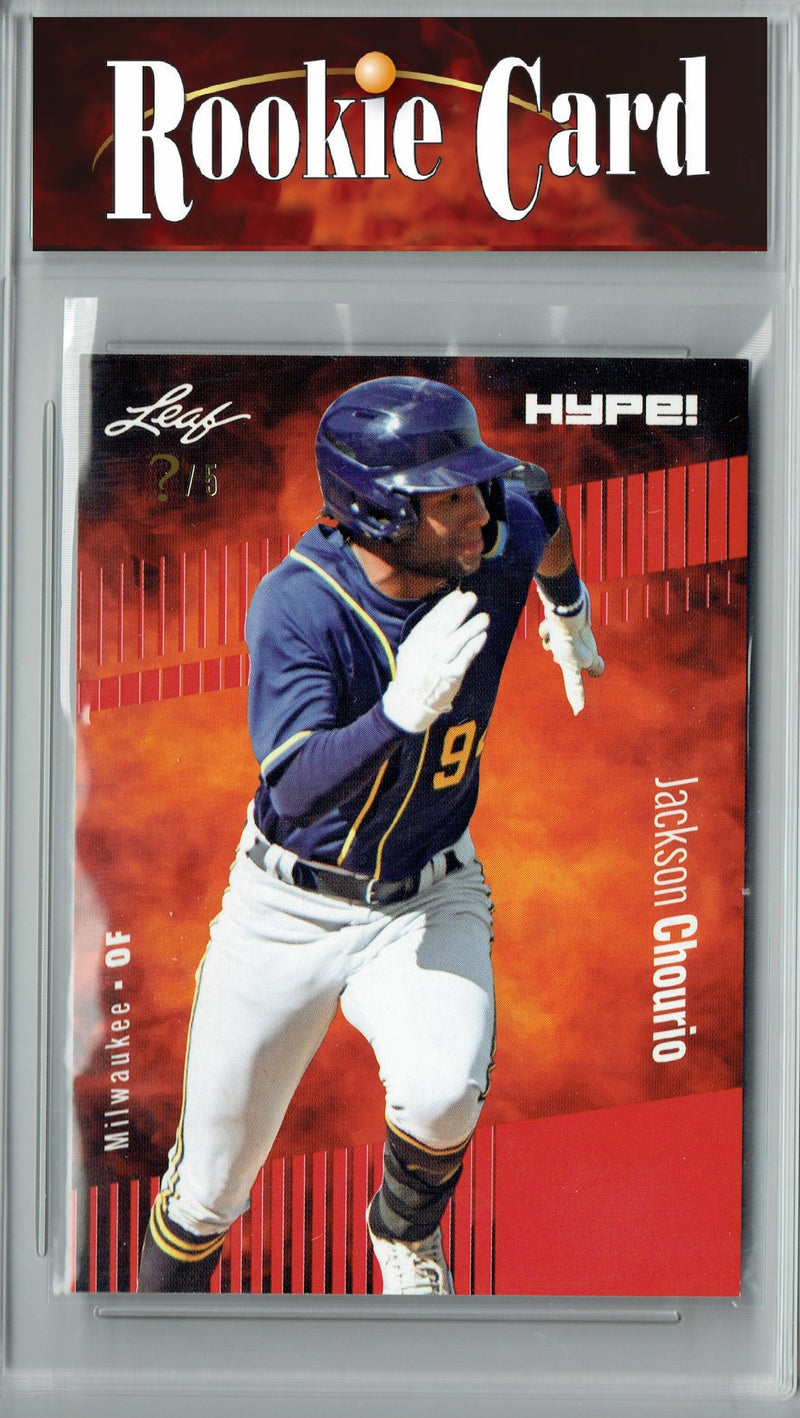 Certified Mint+ Jackson Chourio 2023 Leaf HYPE #123a Red SP, Just 5 Made Rookie Card Milwaukee Brewers