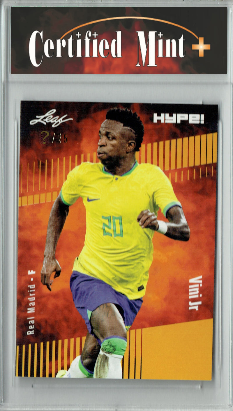 Certified Mint+ Vinicius Vini Junior 2023 Leaf HYPE #138 Gold SP, Just 25 Made Trading Card Real Madrid & Brazil National Team