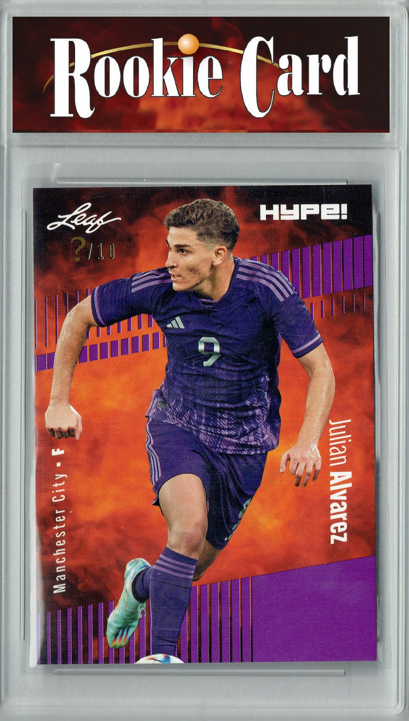 Certified Mint+ Julian Alvarez 2023 Leaf HYPE #129 Purple SP, Just 10 Made Rookie Card Manchester City