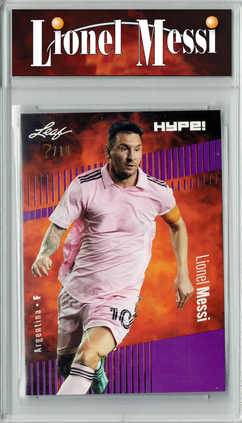 Certified Mint+ Lionel Messi 2023 Leaf HYPE #130a Purple SP, Just 10 Made Rare Trading Card Inter Miami