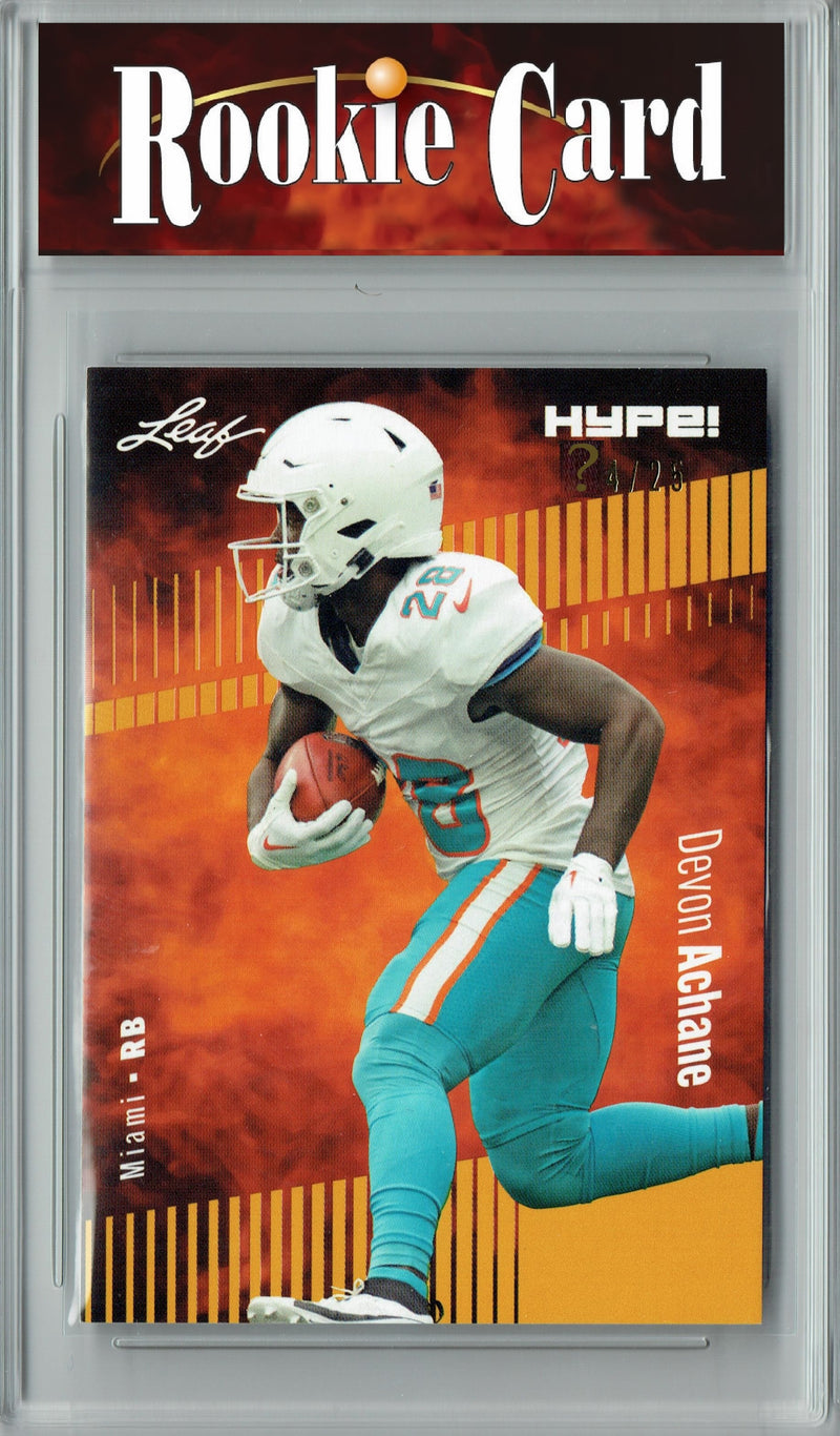 Devon Achane Rookie Card Miami Football Trading Card 2023 Leaf HYPE! #113 Gold SP Just 25 Made  Certified Mint+