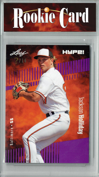 Certified Mint+ Jackson Holliday 2023 Leaf HYPE! #124A Purple SP, Just 10 Made Rookie Card