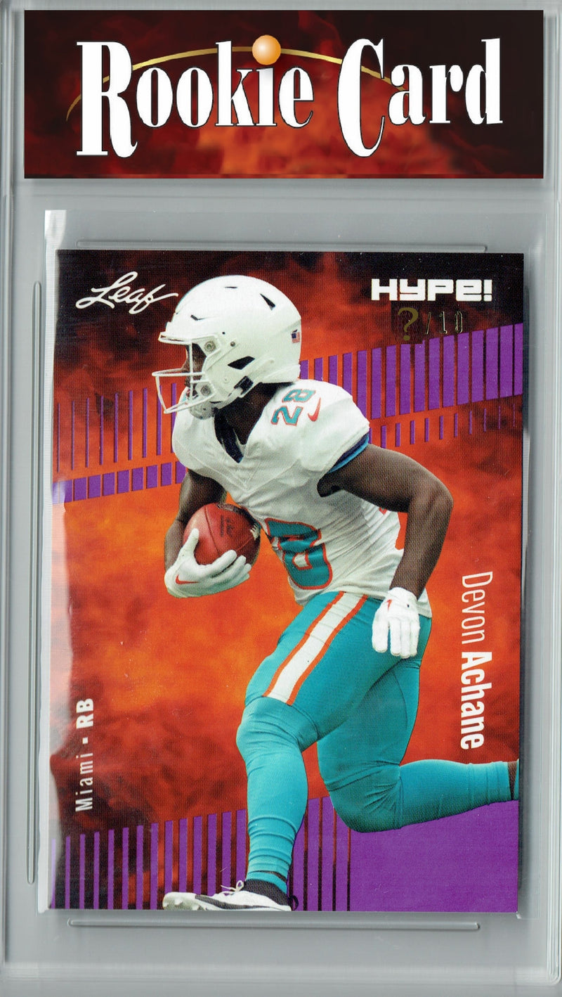 Devon Achane Rookie Card Miami Football Trading Card 2023 Leaf HYPE! #113 Purple SP Just 10 Made  Certified Mint+